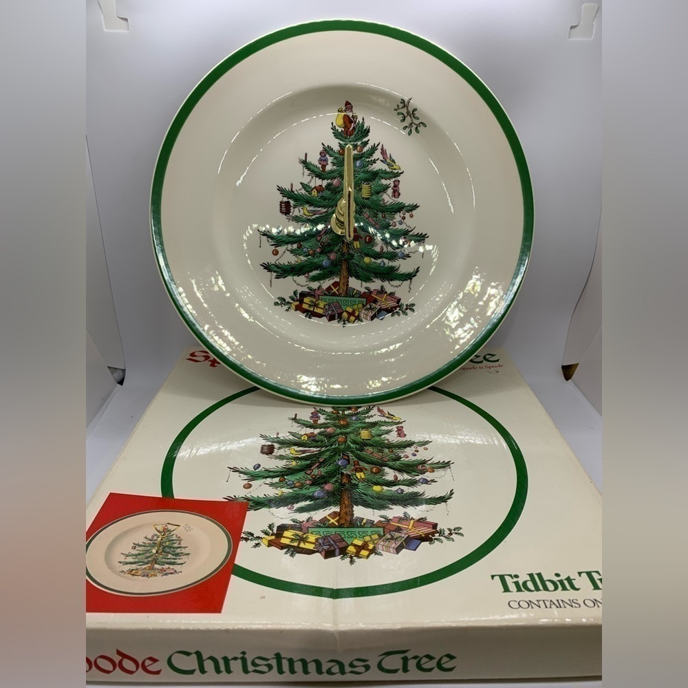 Vtg Spode Christmas Tree Handled Tidbit Serving Tray Plate 10.5” England S3324R